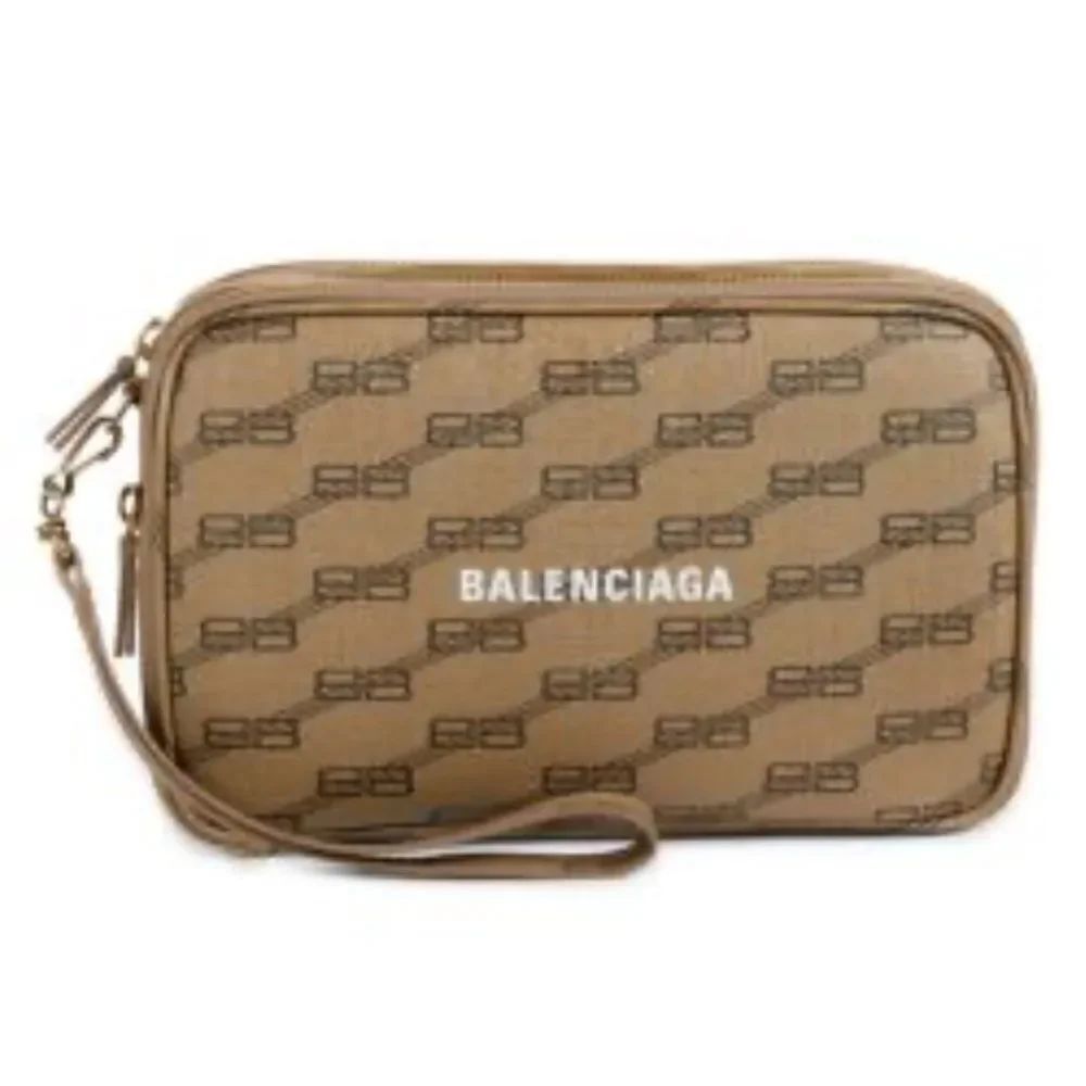 Authentic Balenciaga Signature BB Leather Pouch.